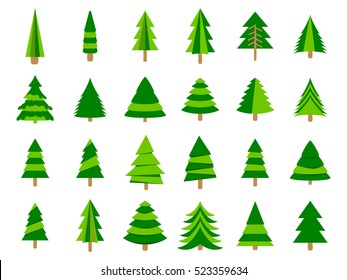 Christmas trees in a flat style. Firs isolation on a white background. Vector icons.