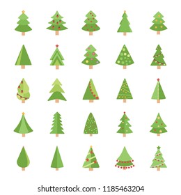 Christmas Trees Flat Vector Icons 