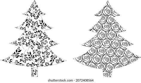 Ilustración vectorial de flores de árboles de Navidad	