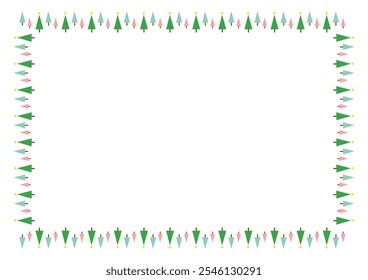 Christmas trees forest decorative border frame on white background.