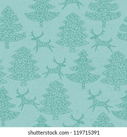 Christmas Trees Forest with Reindeer ... seamless pattern background with grunge texture