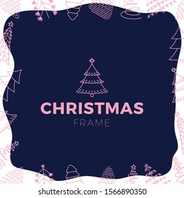 christmas trees frame vector illustration. Christmas trees scribble pen drawn holiday decoration. Vintage doodle graphic vector isolated collection.