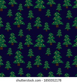 Christmas trees with garlands vector on a blue background