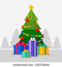 Christmas trees with christmas gifts