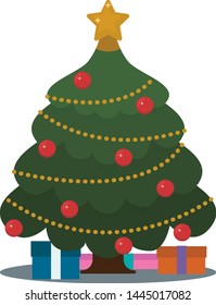 
Christmas trees with gifts and decorations