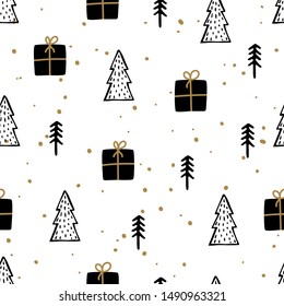 Christmas trees and gifts. seamless pattern. Vector illustration