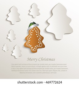 christmas trees gingerbread cap green, natural paper 3D vector