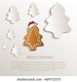 christmas trees gingerbread cap red natural paper 3D vector