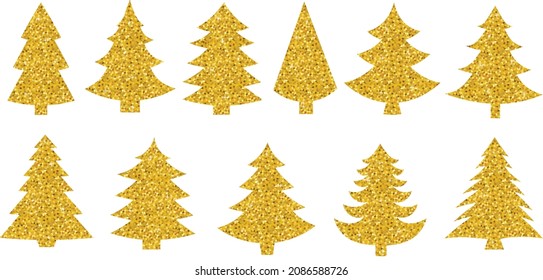 Ilustración vectorial de oro de árboles de Navidad