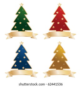 christmas trees with gold ribbons ready for text isolated on white