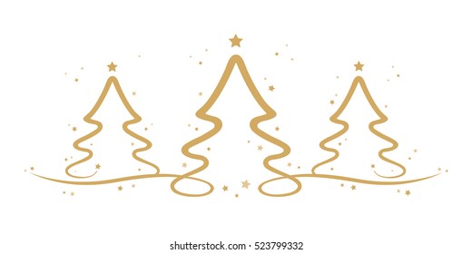 christmas trees gold stars white background