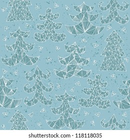 Christmas Trees Greeting Card ... Collection of different trees; seamless repeated pattern ... In blue!