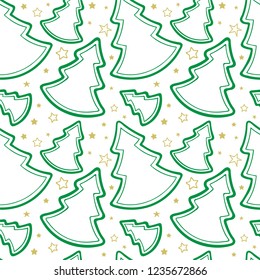 Christmas trees. Hand drawn Christmas trees and abstract doodle elements seamless pattern.
Christmas trees and different symbols sketch drawing background.