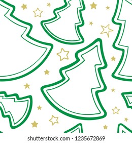 Christmas trees. Hand drawn Christmas trees and abstract doodle elements seamless pattern.
Christmas trees and different symbols sketch drawing background.