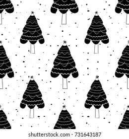 Christmas Trees - Hand Drawn Doodle Seamless Pattern / Background. Vector Illustration