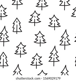 Christmas trees hand drawn seamless pattern. Vector illustration for greeting card, wrapping paper, t shirt, posters, flyers, textile, background design.