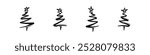 Christmas trees hand drawn set. Sketch style pine tree with wavy and simple lines. Christmas scribble decoration.
