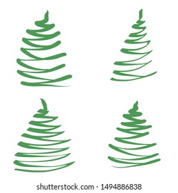 Christmas trees hand drawn set. simple abstract green shape. Scandinavian minimalistic style. Vector graphics