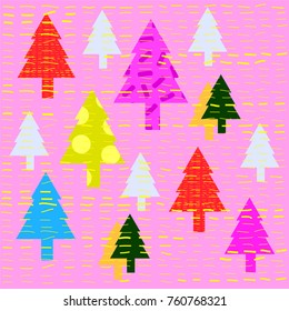 Christmas Trees, Hand Drawn Texture