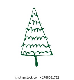 Christmas trees. Hand-draw doodles in green color. Vector illustration
