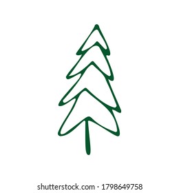 Christmas trees. Hand-draw doodles in green color. Vector illustration