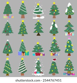 Christmas trees hand-drawn,  Christmas trees collection, Christmas tree vector set