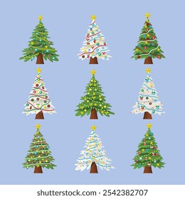 Christmas Trees Holiday Decoration Colorful Vector Set Collection