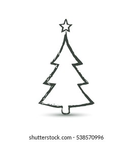 Christmas trees icon in grunge style, vector simple design. Black symbol of fir-tree, isolated on white background.