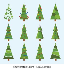 El icono de los árboles de Navidad pone la nieve aislada. Decoración de pino en Año Nuevo. Ilustración vectorial.