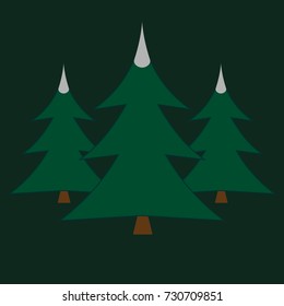 Christmas trees icon, vector simple design.  symbol of several fir-tree, isolated on green background.