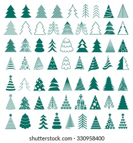 Christmas trees icons big set vector illustration. Different styles.