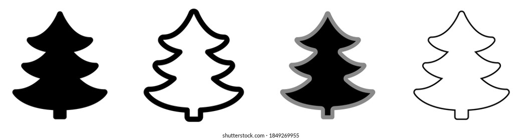 Iconos de árboles de Navidad. Juego de vectores de iconos negros de los árboles de Navidad. esquema de un árbol de Navidad. Iconos de árboles de Navidad de estilo plano aislados en fondo blanco.