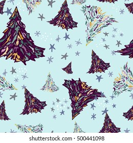 Christmas trees.  Illustration for a  wrapping paper.  Seamless vector pattern.