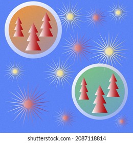 Christmas trees inside the ball against the background of the starry sky for a holiday greeting card.