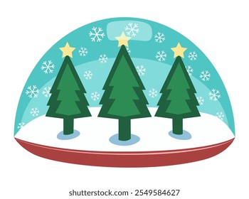 Árboles de Navidad dentro de un globo de nieve. Ilustración vectorial aislada en un fondo blanco.  