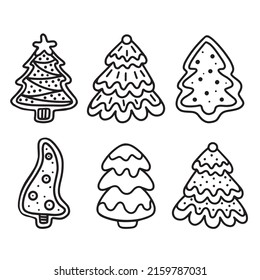 Christmas trees are isolated on a white background. Vector illustration in the doodle style.