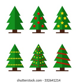 Christmas trees isolated on white background. New year trees. Flat style vector illustration. 