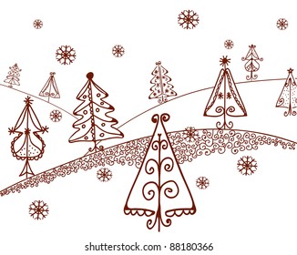 Christmas trees landscape graphic cartoon