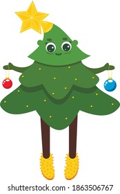 ilustración vectorial con un árbol de navidad que se decora sobre un fondo blanco