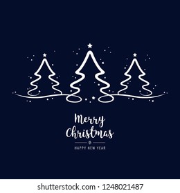 christmas trees lettering greetings blue background