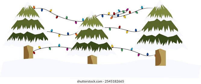Weihnachtsbäume mit leichten Linien und Schnee für eine Grußgrenze. 