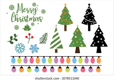 Christmas Trees and christmas lights,  New Years and xmas icon, vector illustrations.