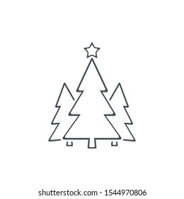 Christmas trees line icon, vector simple flat design. Black symbol of fir-tree isolated on white background.