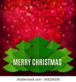 Christmas trees made from paper. Merry Christmas and Happy New Year background. Festive banner. Vector illustration
