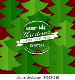 Christmas trees made from paper. Merry Christmas and Happy New Year background. Festive banner. Vector illustration
