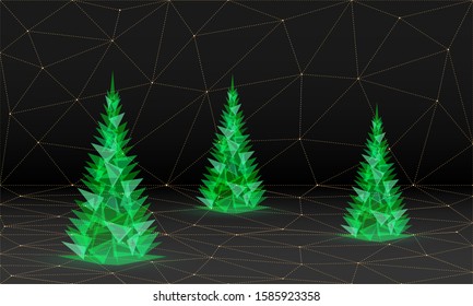 Christmas trees made of triangles on a background of triangles. Spruce forest. Vector illustration.