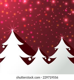 Christmas trees with magical lights effect greeting card