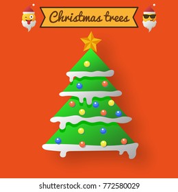 Christmas trees, modern flat design. Can be used for printed materials - leaflets, posters, business cards or for web