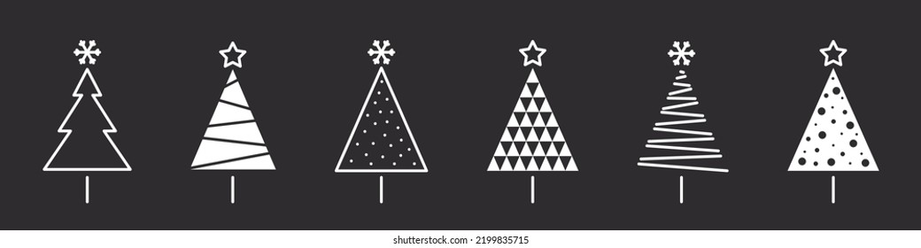 Christmas trees. Modern christmas icons. Xmas signs. Collection of conceptual christmas tree. Vector illustration