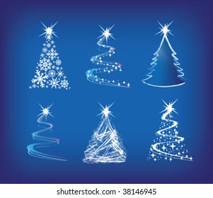 christmas trees modern illustration in a loose abstract style on blue